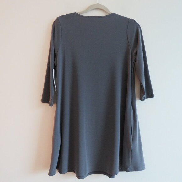 SYMPLI Trapeze Tunic 3/4 Sleeve Stretch Lagenlook in Melange Gunmetal US 4 NWT - Picture 9 of 14